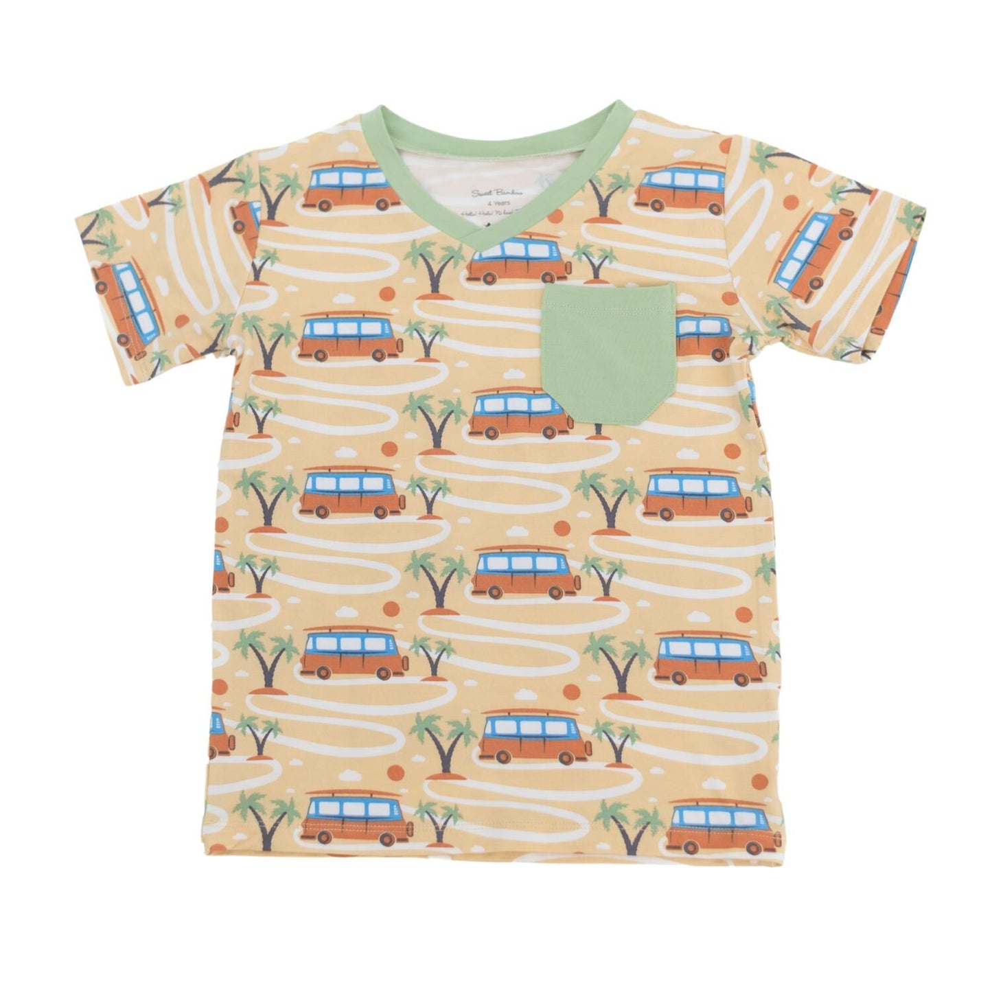 Introducing our bamboo tees - now in a V-neck! The perfect addition to your child's wardrobe! Offering comfort, style, and flexibility, this top will quickly become their go-to. Signature bamboo fabric is good for the Earth and for your children. Safe for sensitive skin. Tagless label for total comfort. Machine washable and dryable! 95% Viscose from Bamboo 5% Spandex.