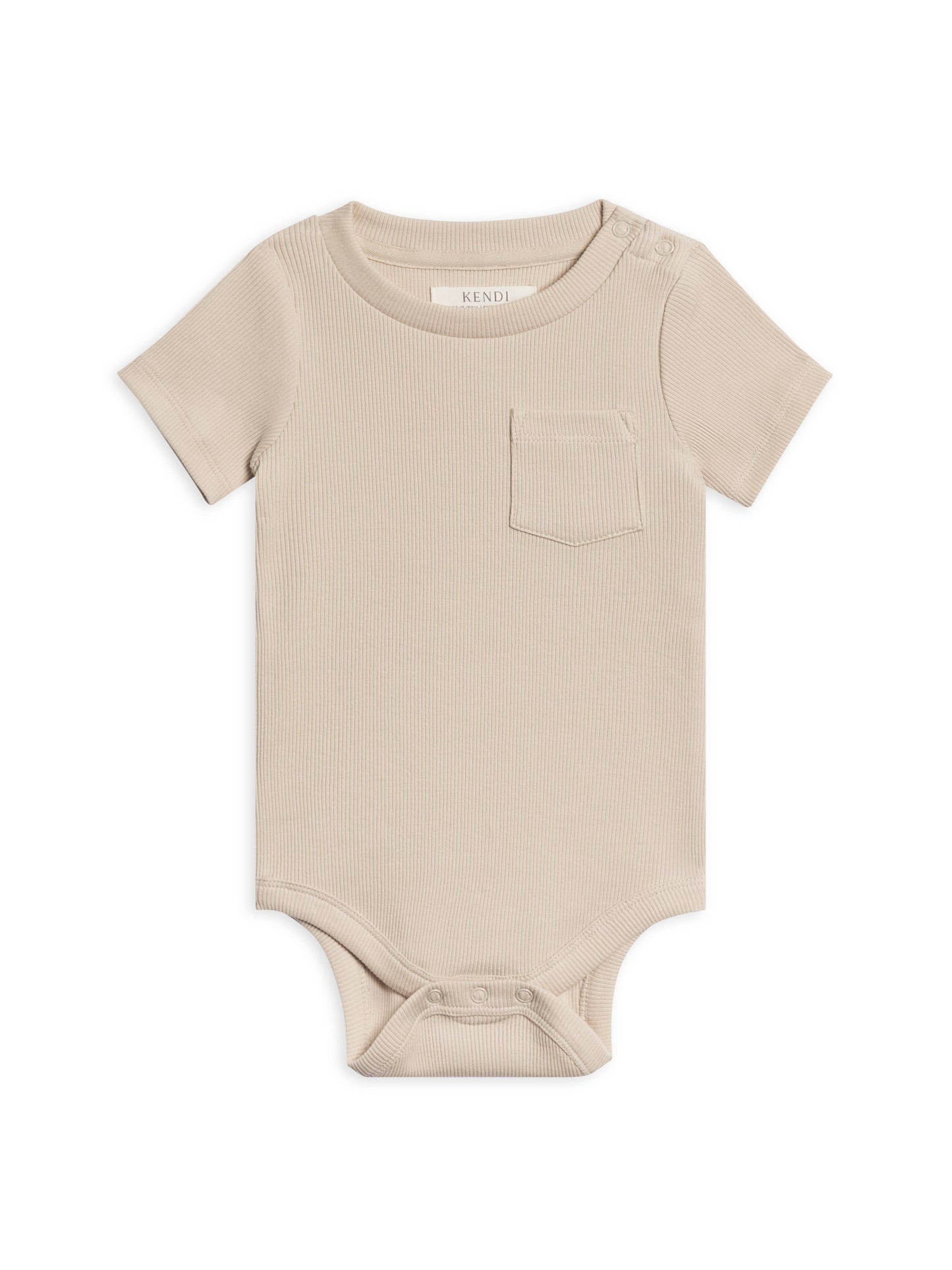 Ribbed Short Sleeve Pocket Bodysuit in Oat