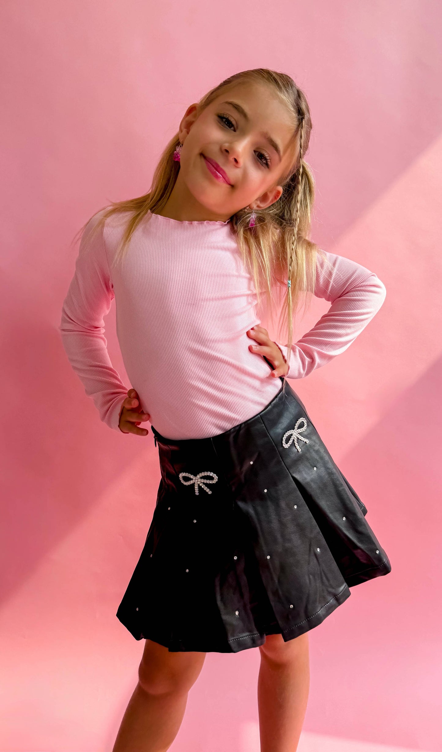 Vegan Leather Bow Gem Skirt