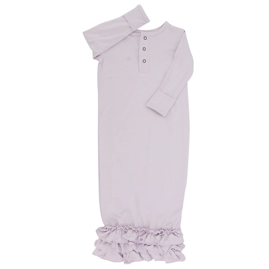 Soft Lavender Bamboo Ruffle Receiving Gown