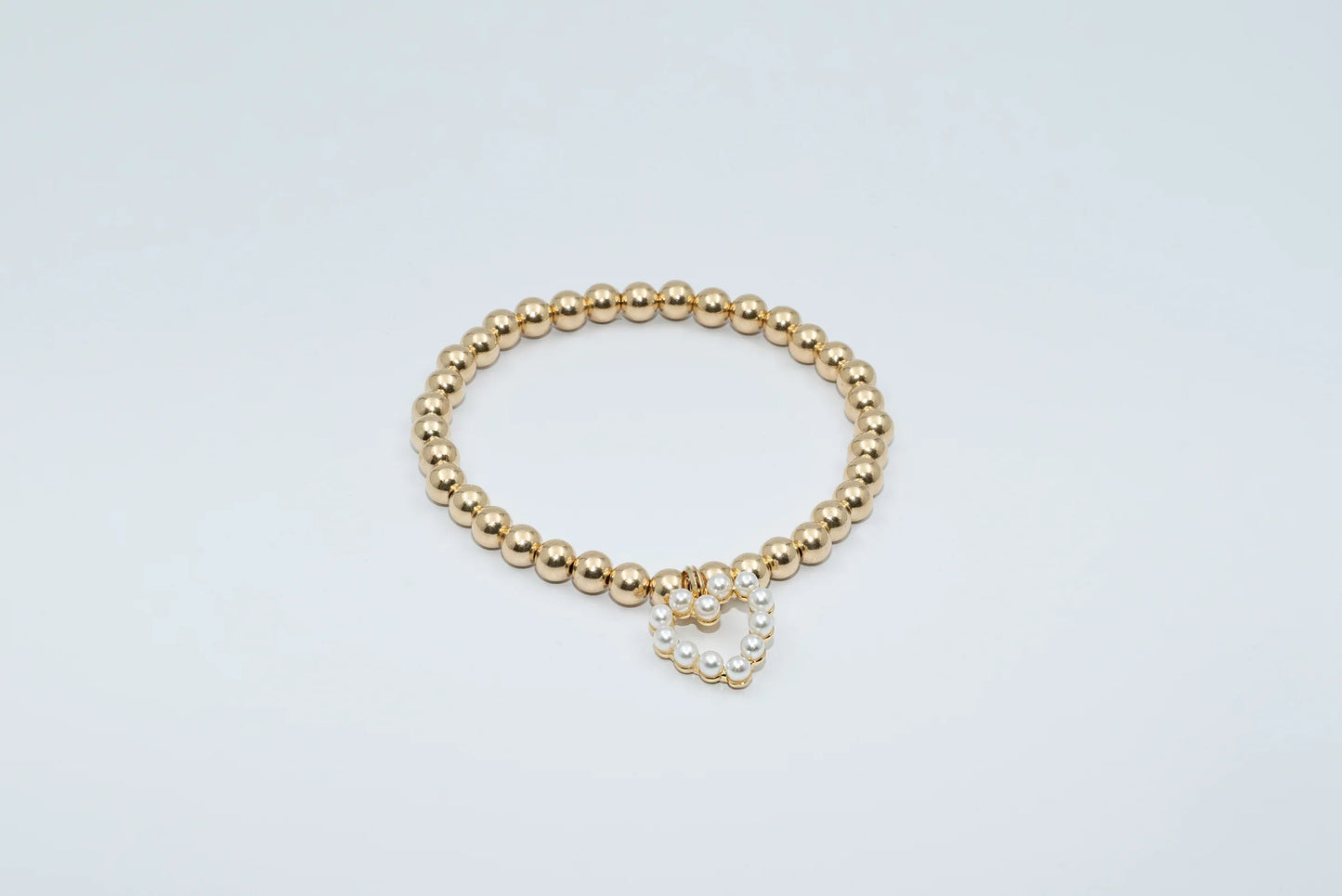 *5mm 14K Gold Filled Pearl Heart Charm Bracelet*