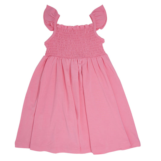 Tulip Pink Bamboo Smocked Flutter Dress