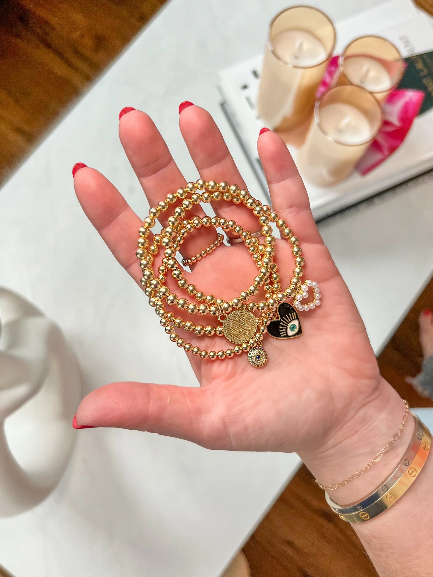 *5mm 14K Gold Filled Pearl Heart Charm Bracelet*