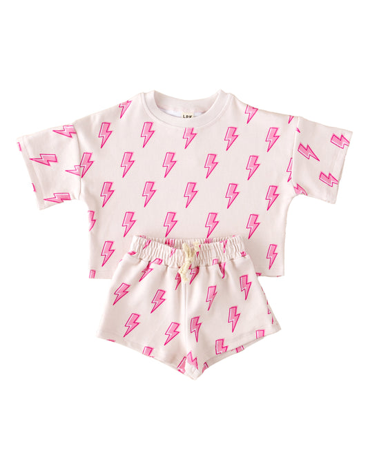 Pink Bolts Shorts Set