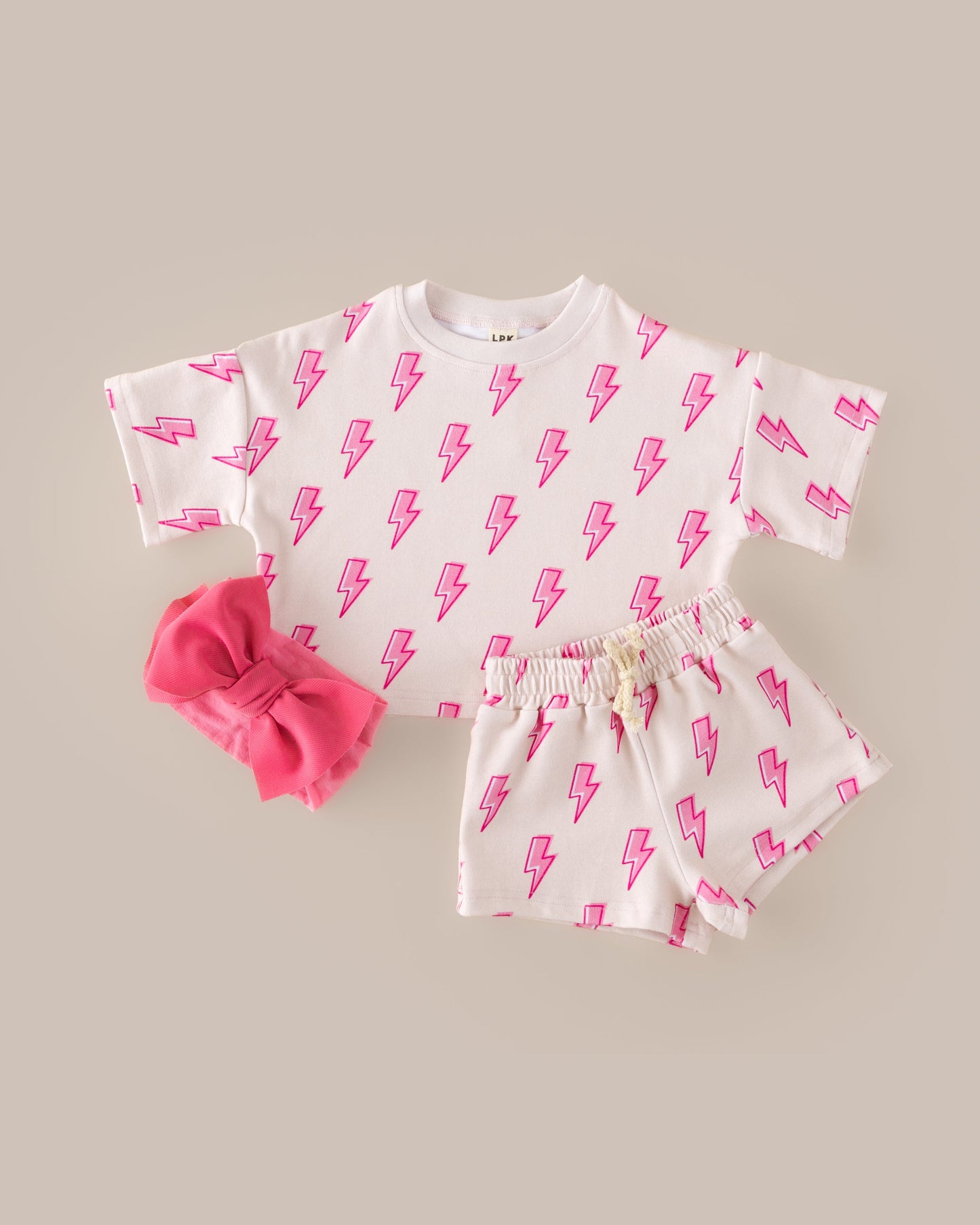 Pink Bolts Shorts Set