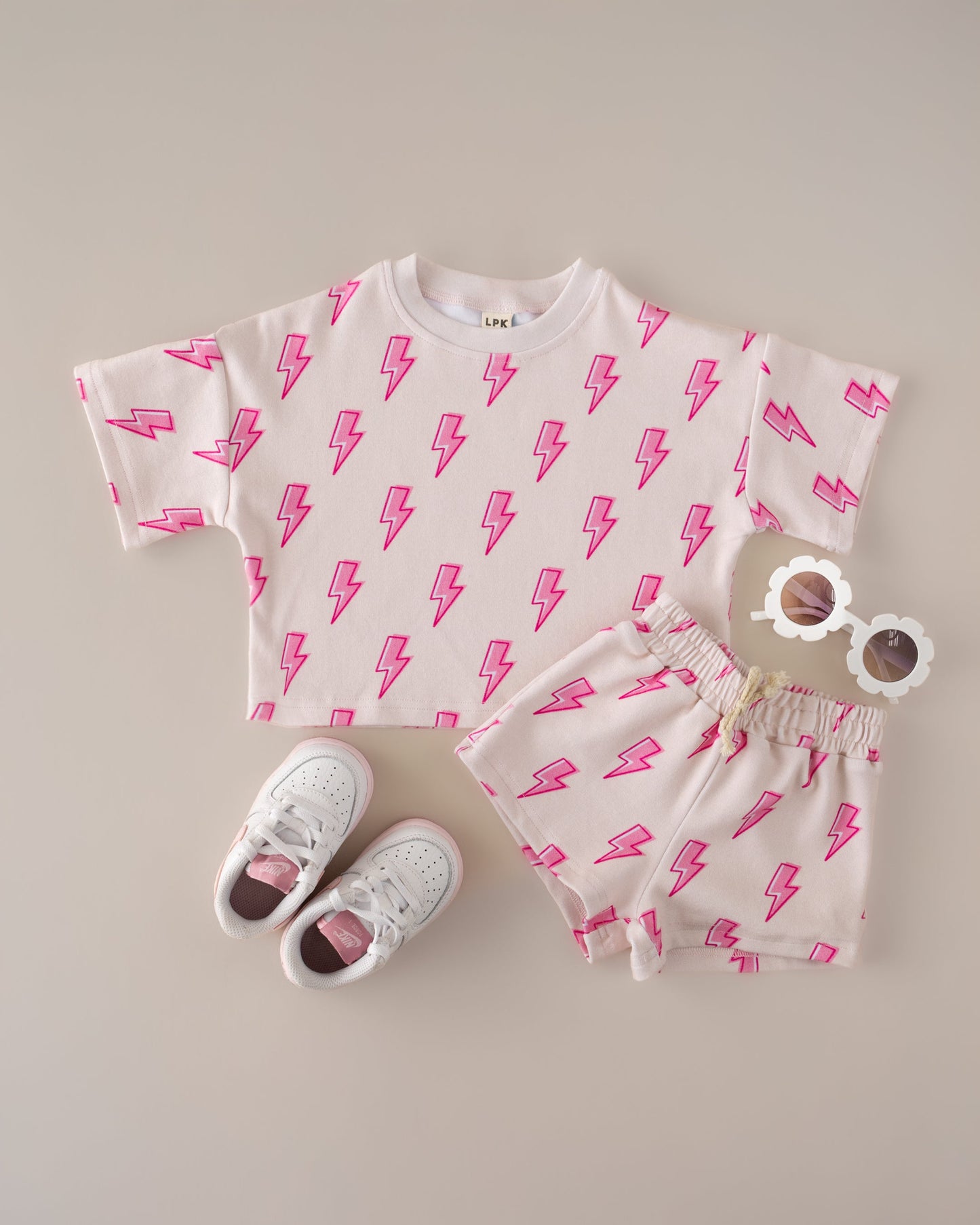 Pink Bolts Shorts Set