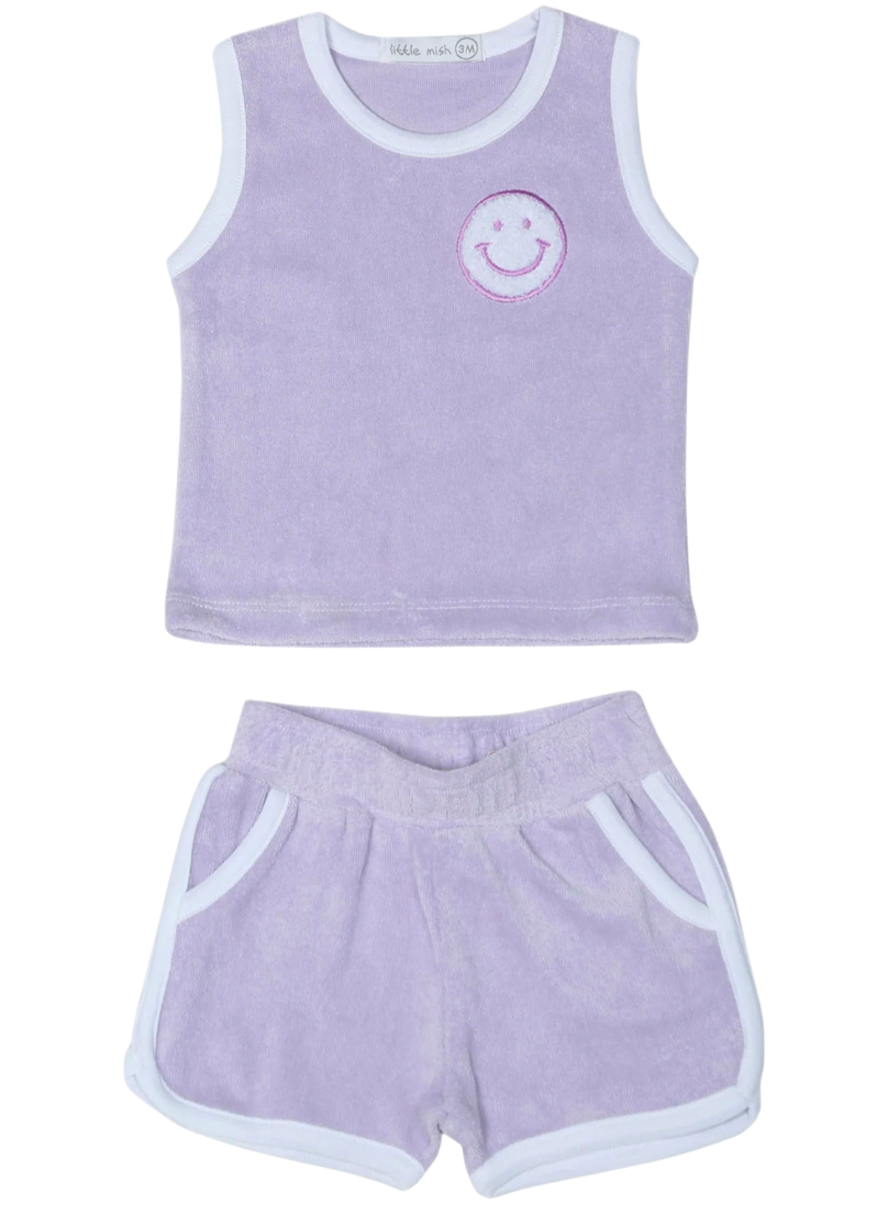Lilac Smiley Patch Terry Set