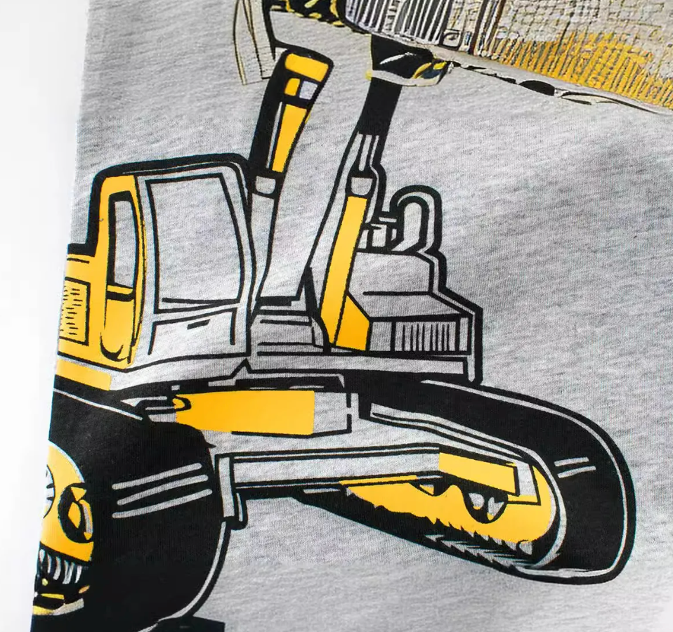 Yellow Excavator Grey Tee