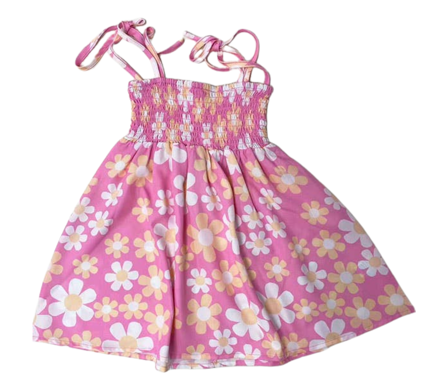 Pink Daisy Smocked Tie-Shoulder Dress