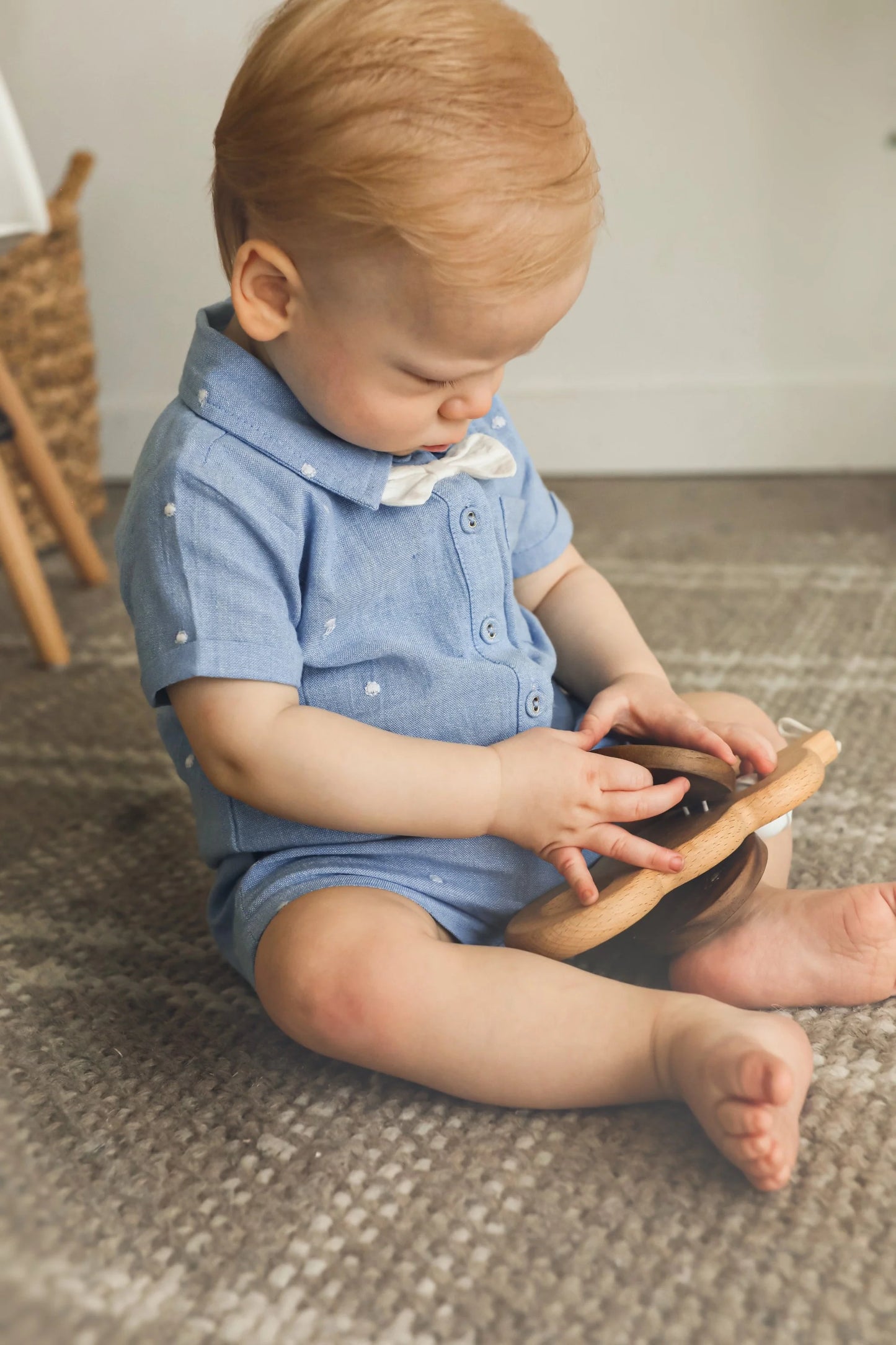 Isla Bowtie Chambray Baby Romper