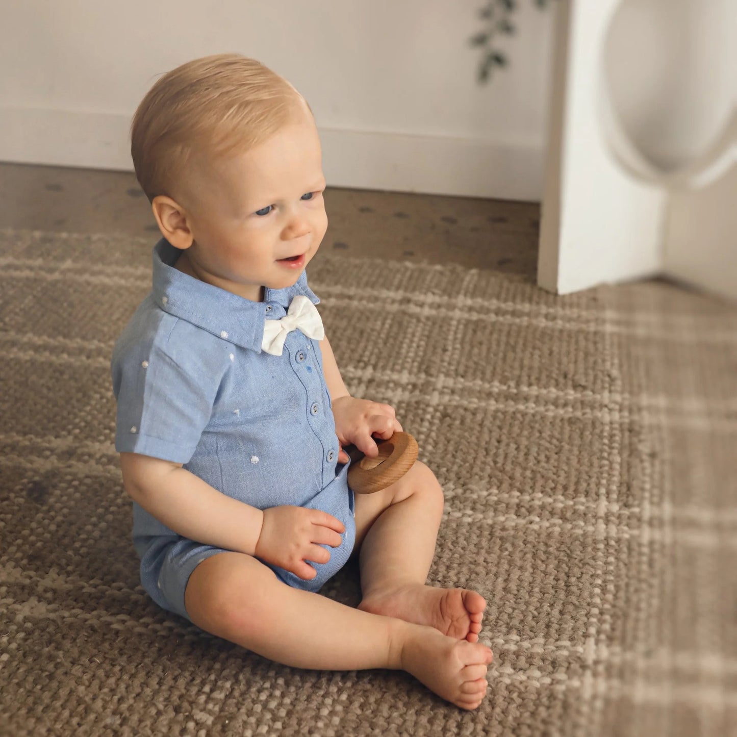 Isla Bowtie Chambray Baby Romper