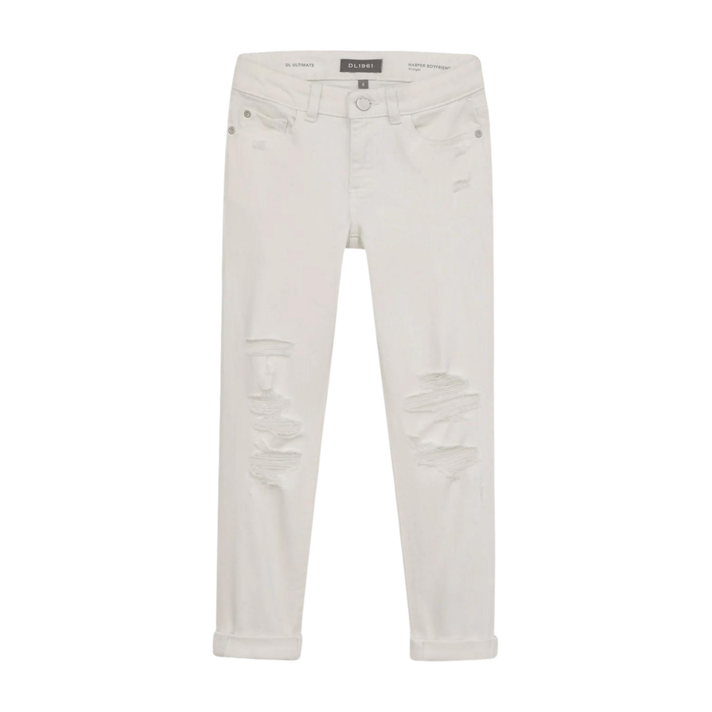 Harper Boyfriend Straight Jean in Distressed White