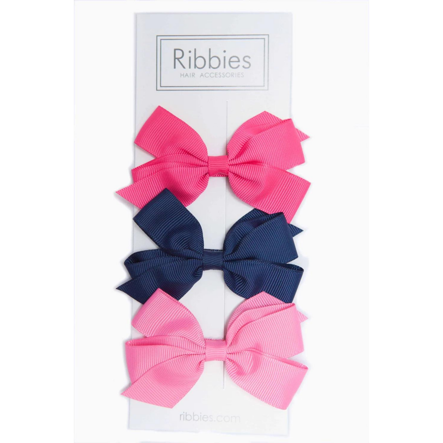 Trio Medium Bows Set in Pink + Navy