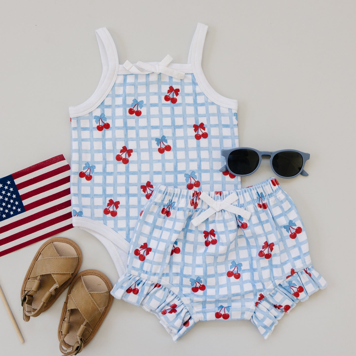 Gingham Cherry Shorts Set