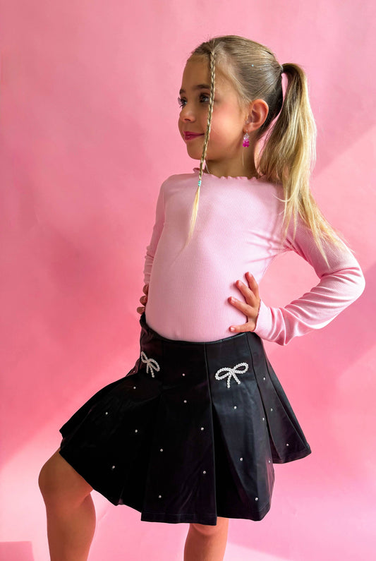 Vegan Leather Bow Gem Skirt