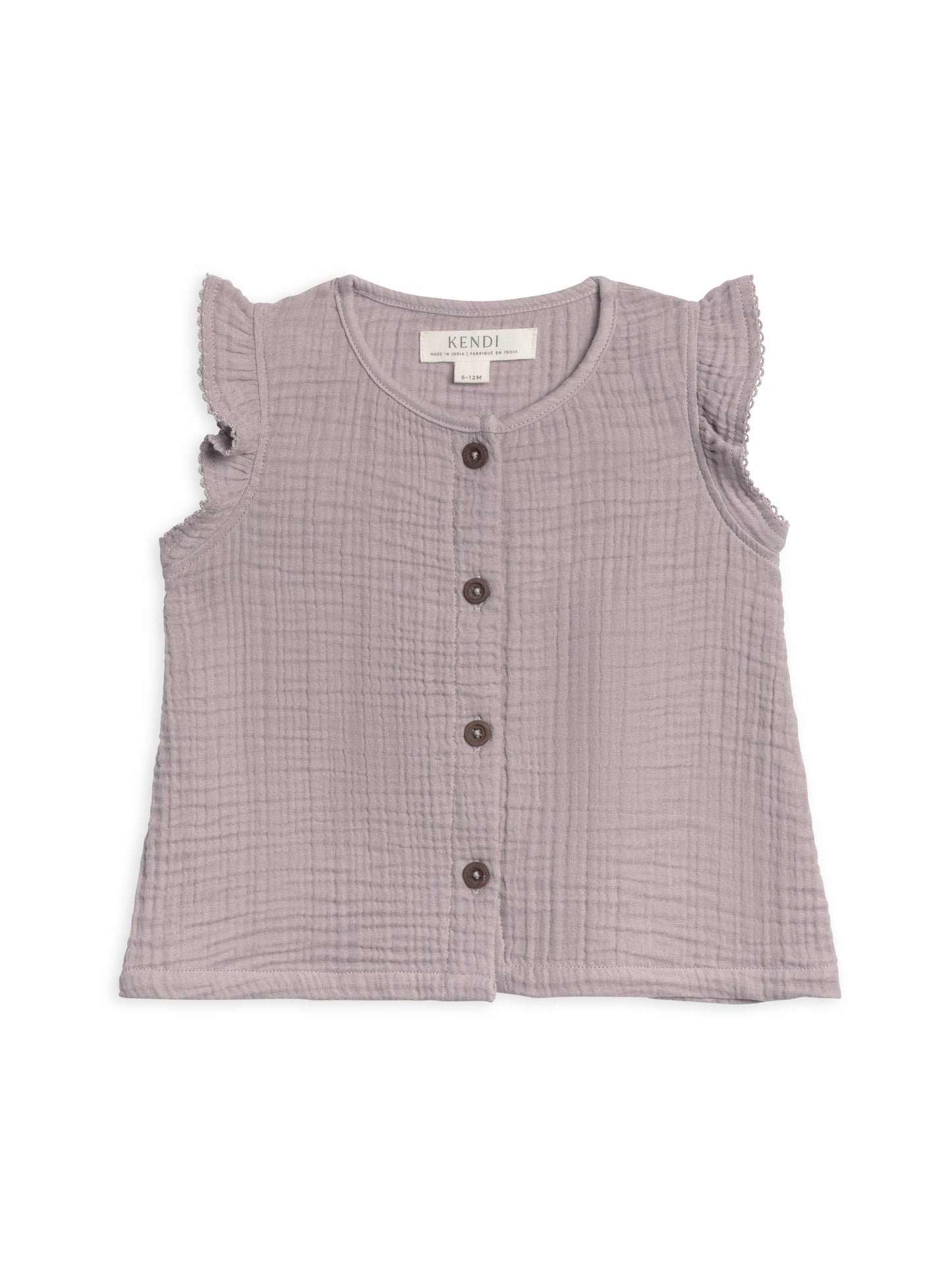 Tessa Muslin Button Ruffle Sleeve Top in Lilla