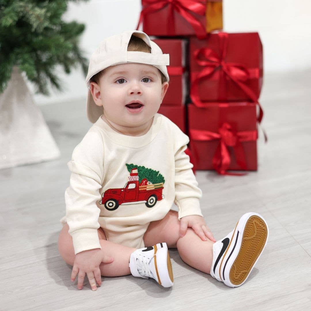 Christmas Truck Patch Long Sleeve Romper