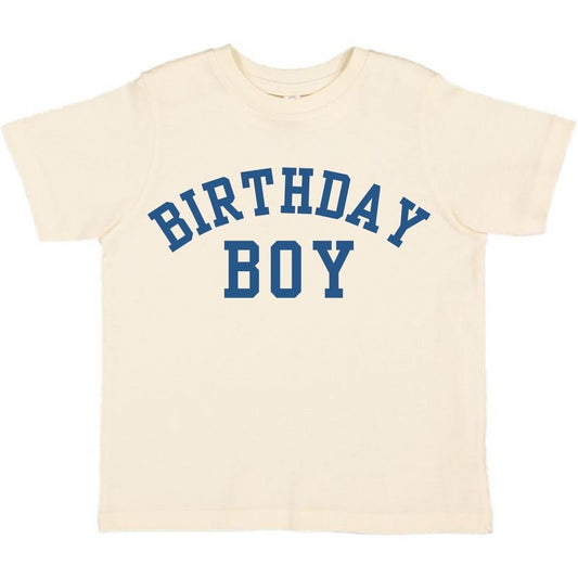 This Sweet Wink Birthday Boy Varsity Short Sleeve T-Shirt is a fun and festive t-shirt for celebrating the birthday boy! Tagless inside neck label for an itch-free wear. Toddler Unisex fit; true to size. Each shirt is hand pressed with love using baby and child safe inks.  Material: 100% Cotton   Machine washable, tumble dry low, wash with like colors.  Women owned, mama owned. 