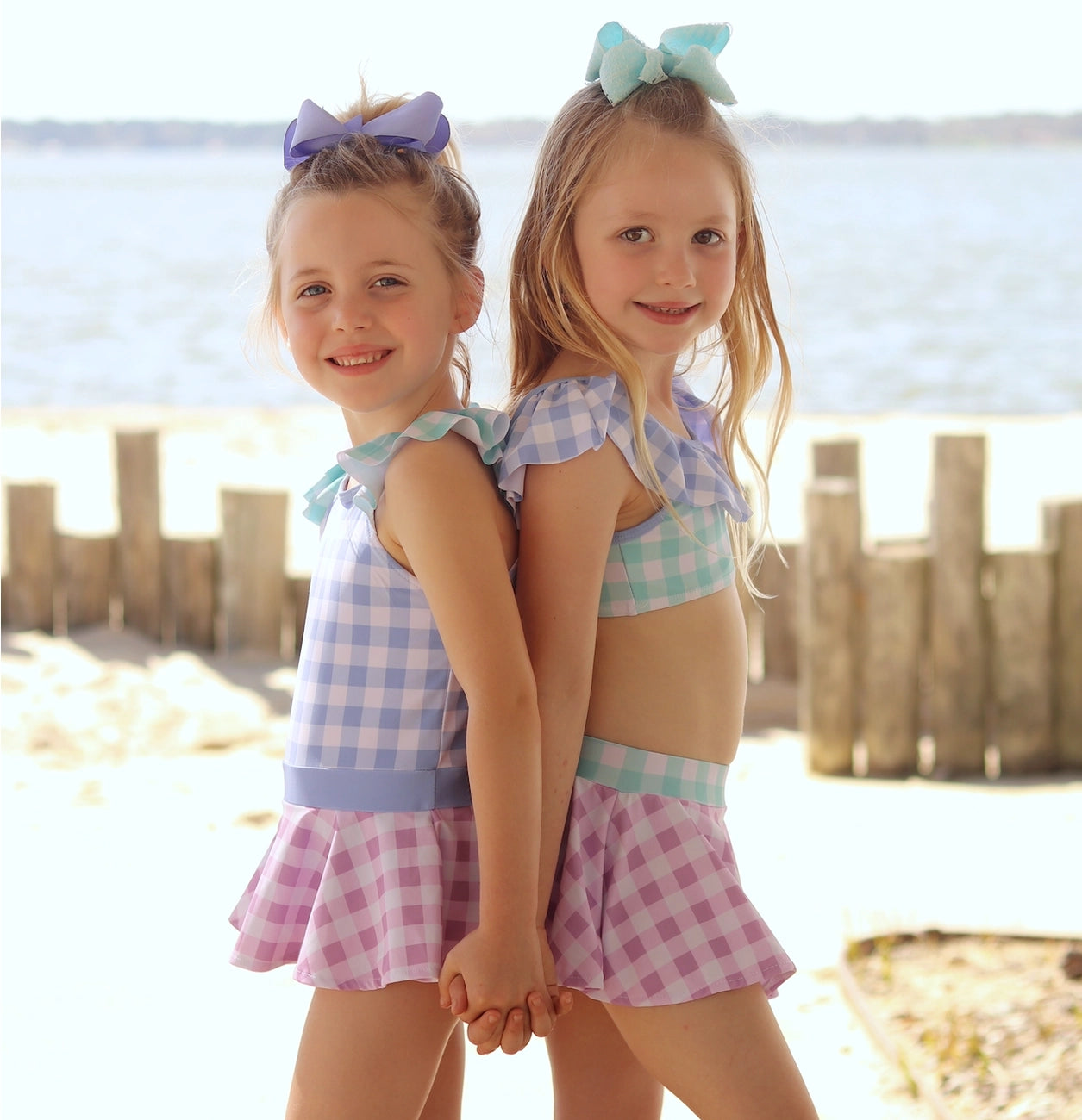 Periwinkle Gingham Ruffle Skirted Bikini