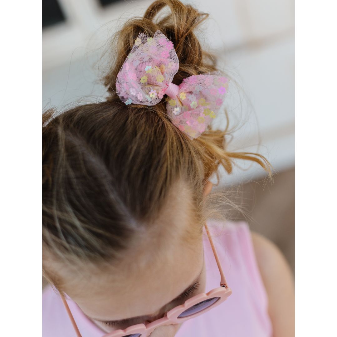 Confetti Flower Tulle Bow Clip