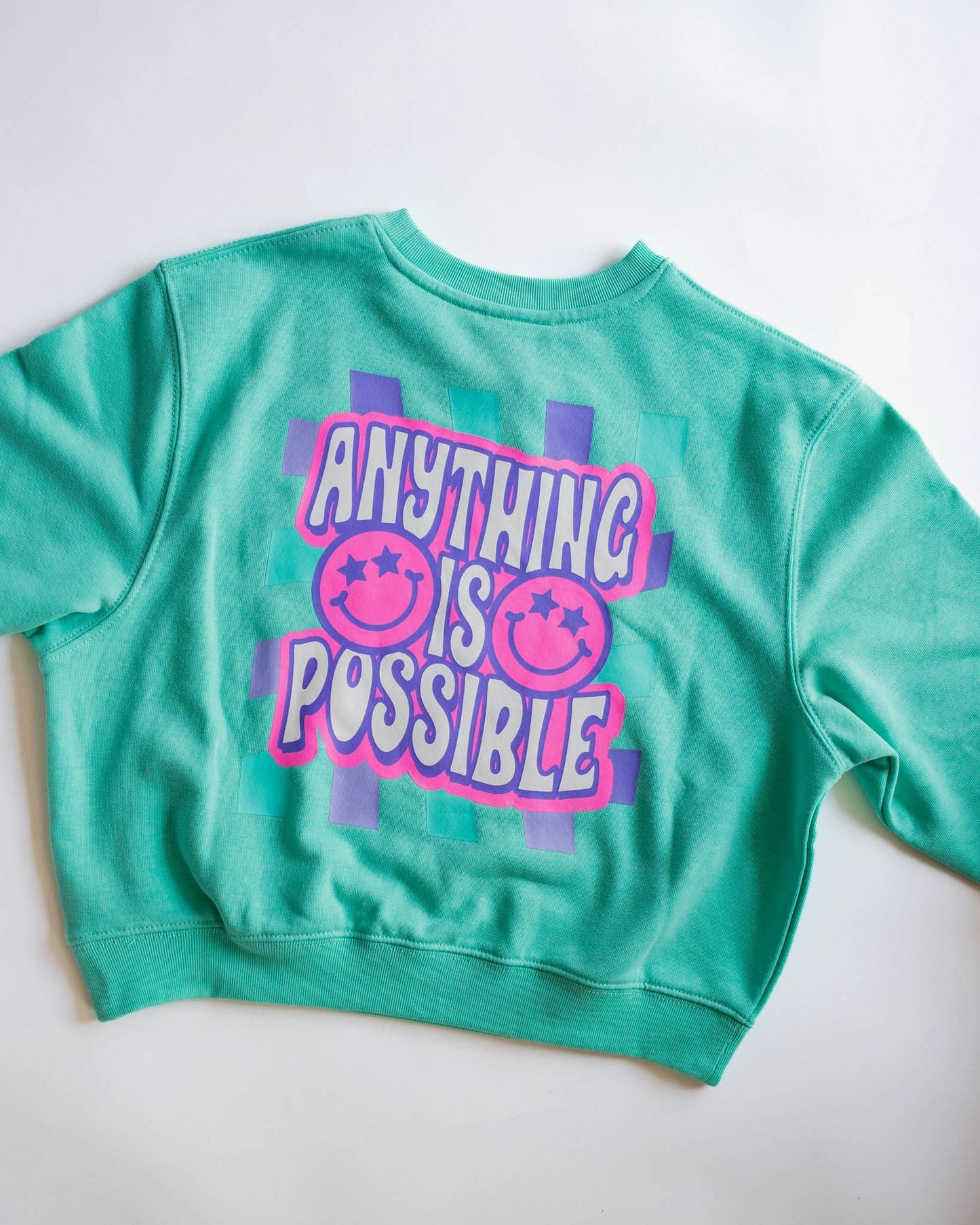Anything is Possible Smiley Sweatshirt in Aqua