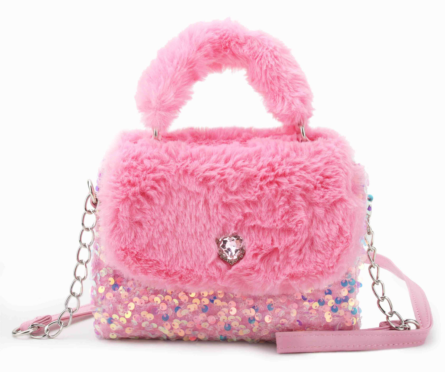 Sherpa & Sequins Flap Mini Crossbody Bag