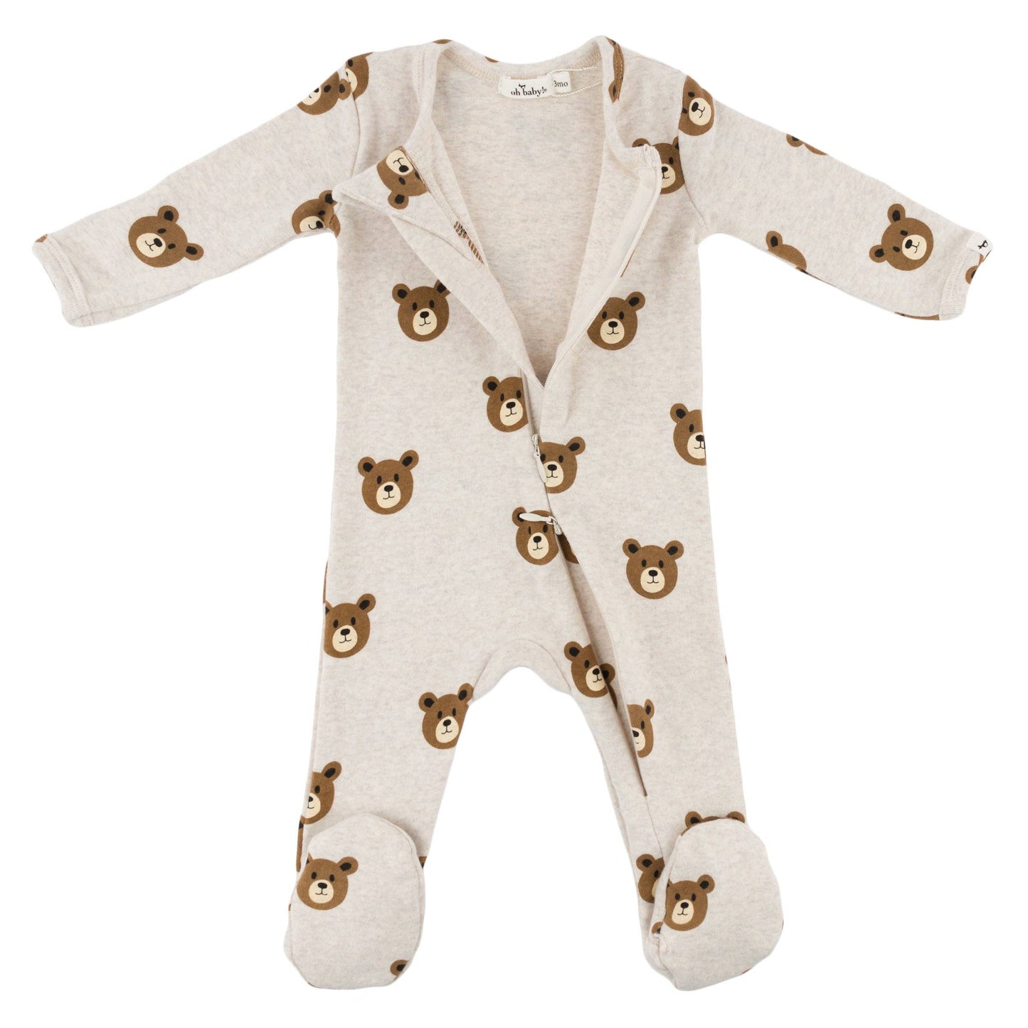 Teddy Bear Zipper Footie in Malt