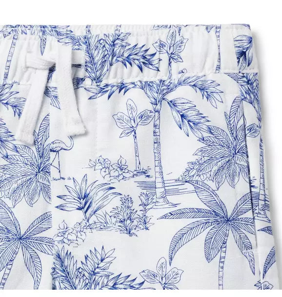 Janie and Jack Tropical Toile Linen-Cotton Pull-On Short
