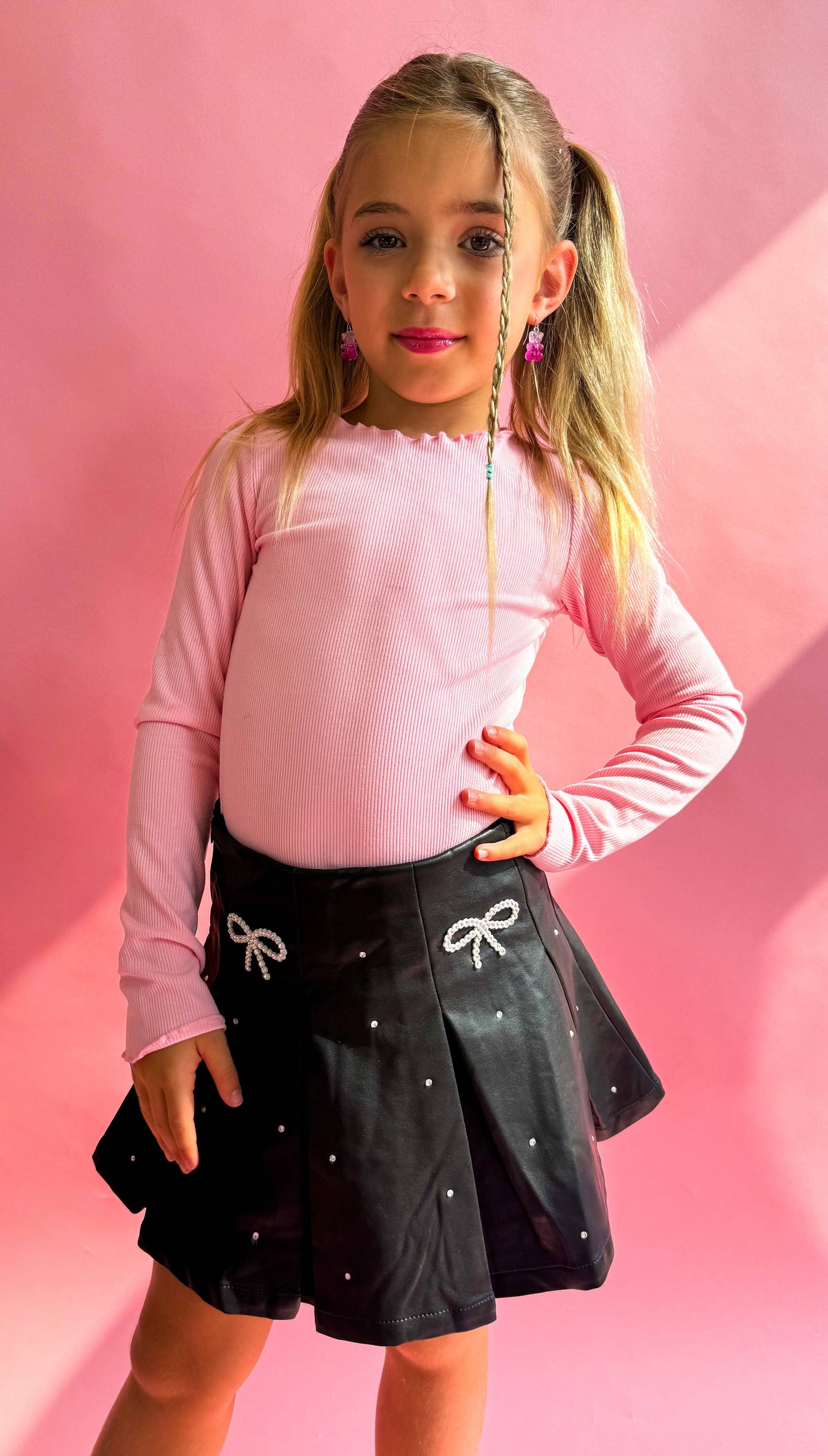 Vegan Leather Bow Gem Skirt