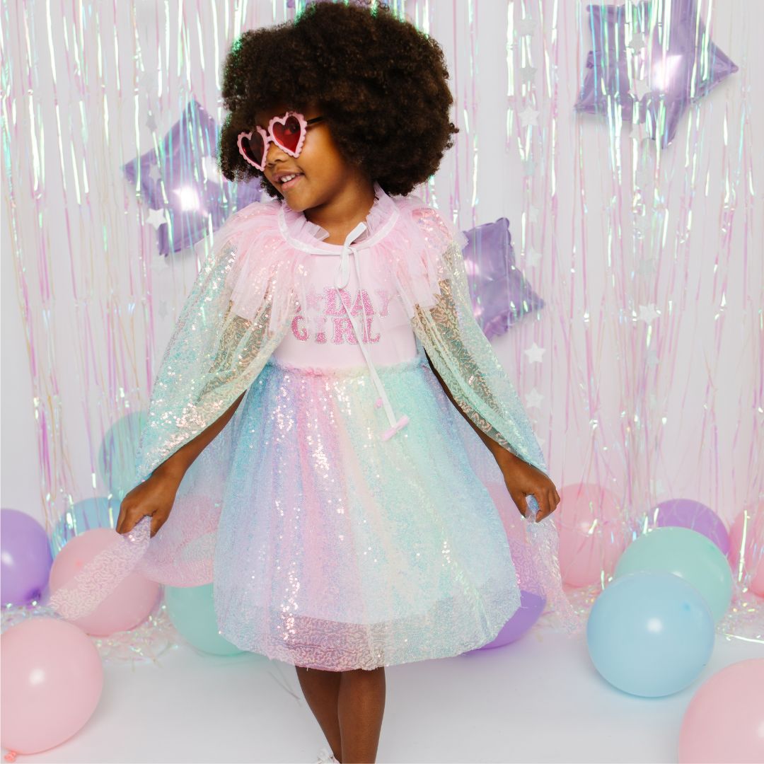Birthday Girl Patch Rainbow Ombre Sequin S/S Tutu Dress