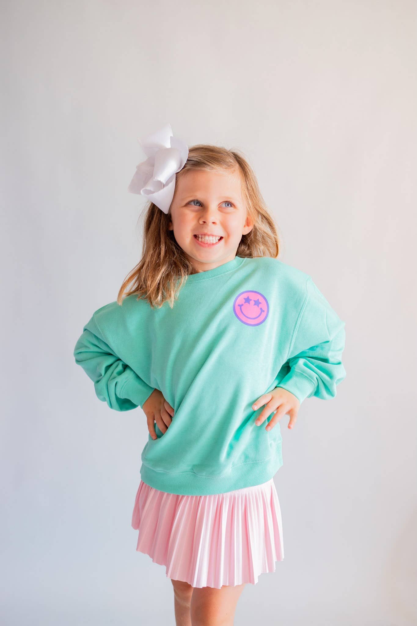 Anything is Possible Smiley Sweatshirt in Aqua