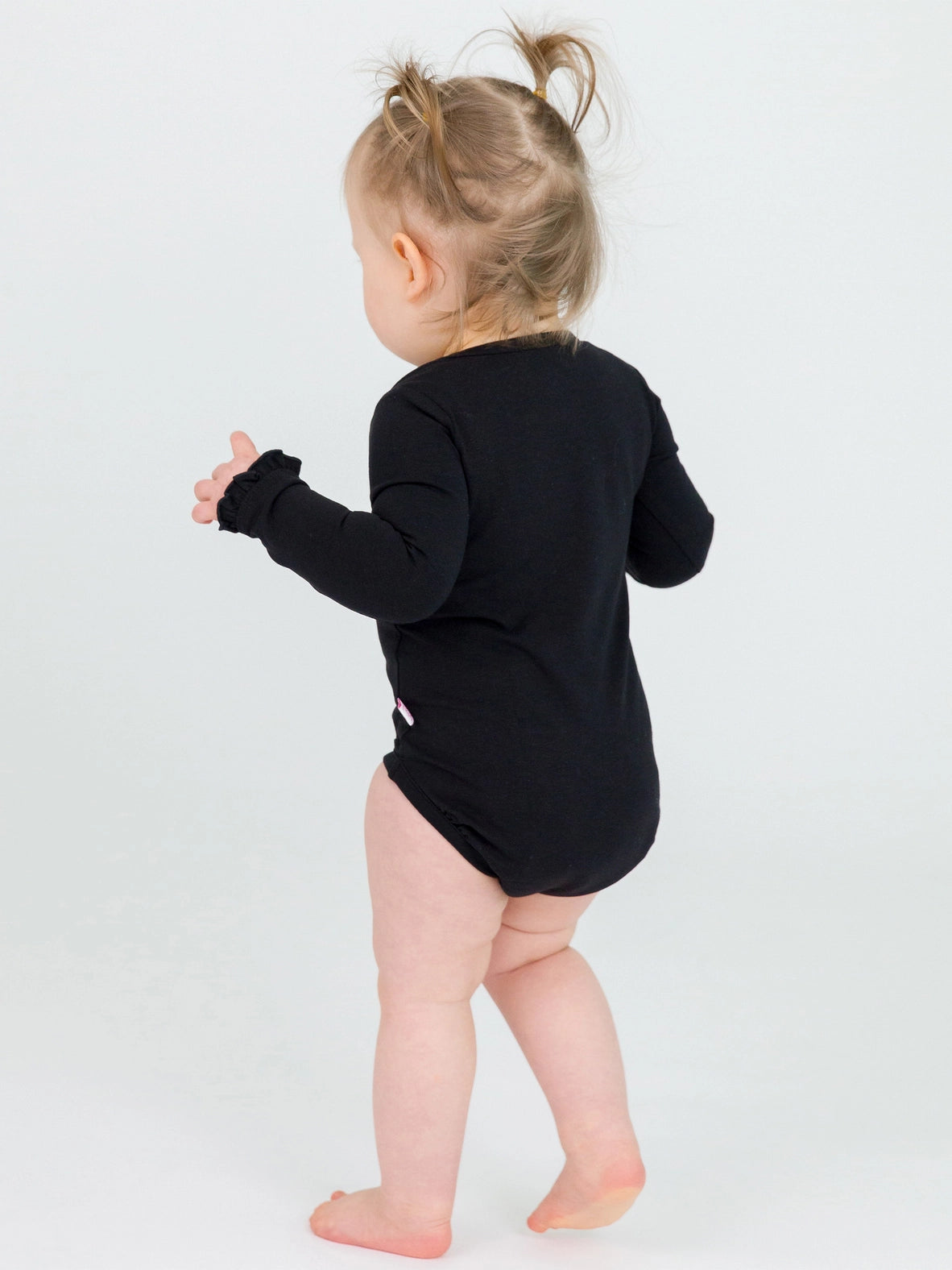 Black Knit Long Sleeve Ruffle Bodysuit