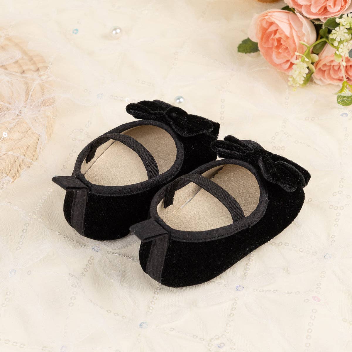 Black Velvet Bow Baby Shoes
