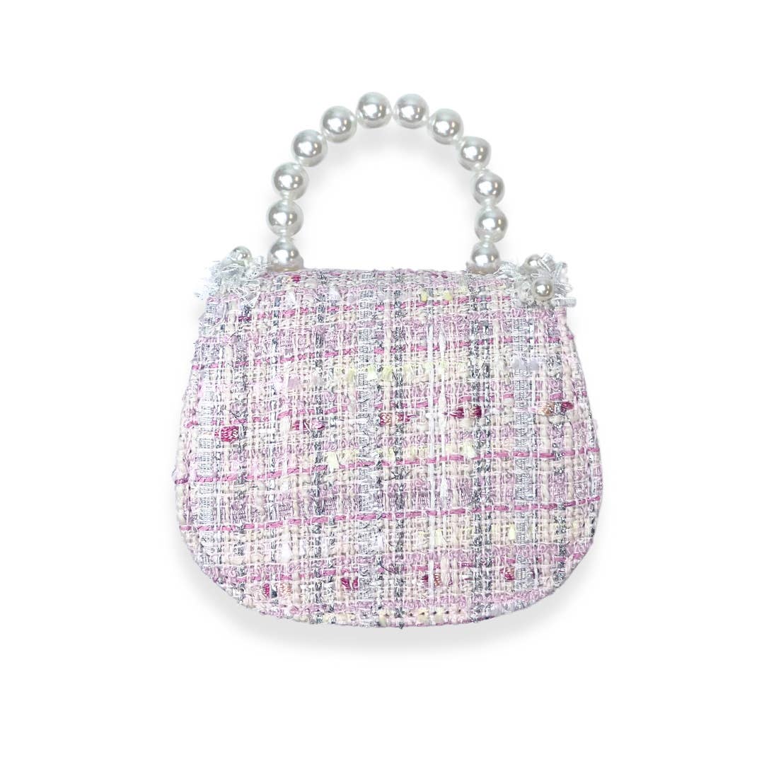 Pink Floral Decor Tweed + Pearl Purse