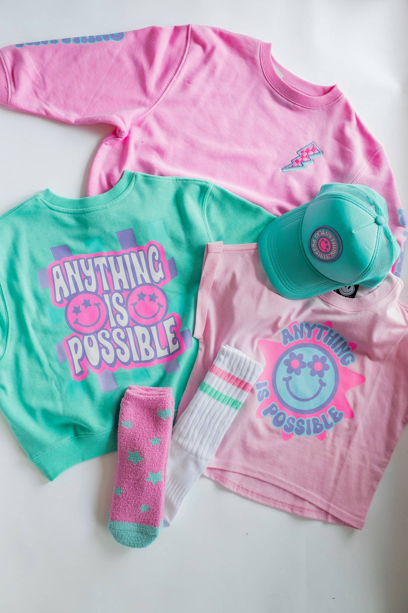 Pink + Aqua Star Fuzzy Socks