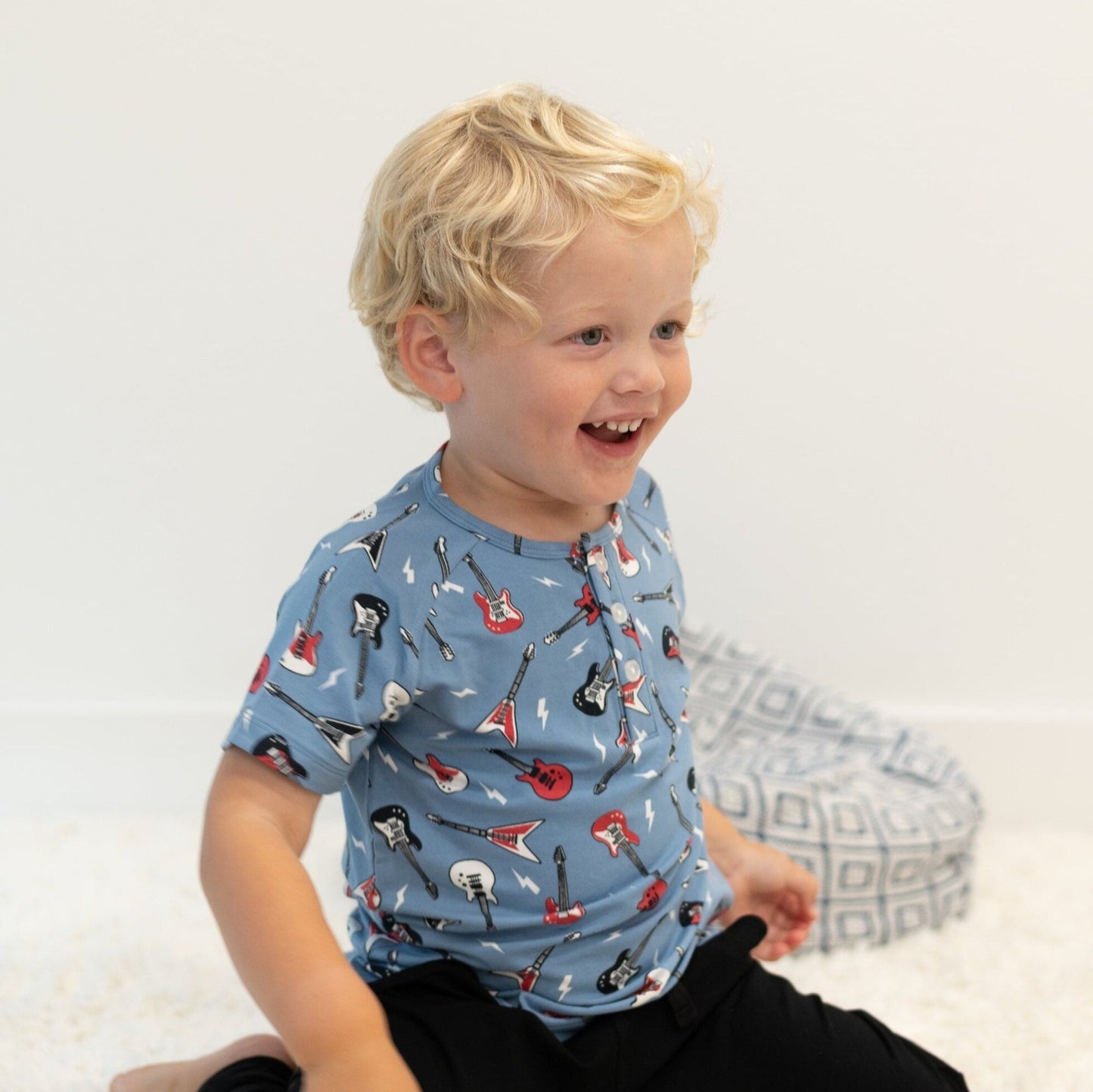 Rock N Roll Blue S/S Bamboo Baby Raglan Henley
