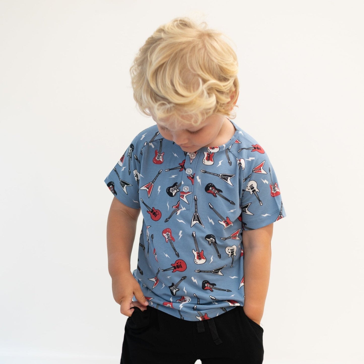 Rock N Roll Blue S/S Bamboo Baby Raglan Henley
