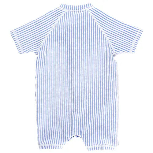 Blue Seersucker Rash Guard One Piece