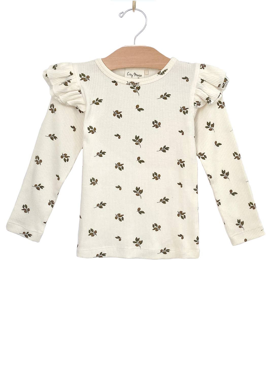 Olive Ribbed Flutter Sleeve Top