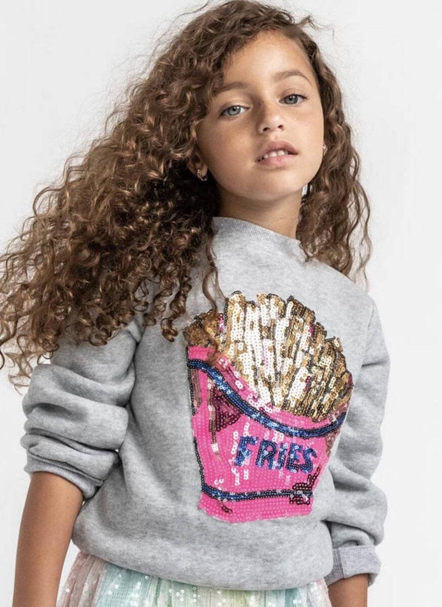Cozy up in this playful Lola + The Boys French Fries Grey Sweatshirt. With its fun sequin french fry patch and soft fleece, this comfy crewneck is sure to make you look deliciously adorable! 