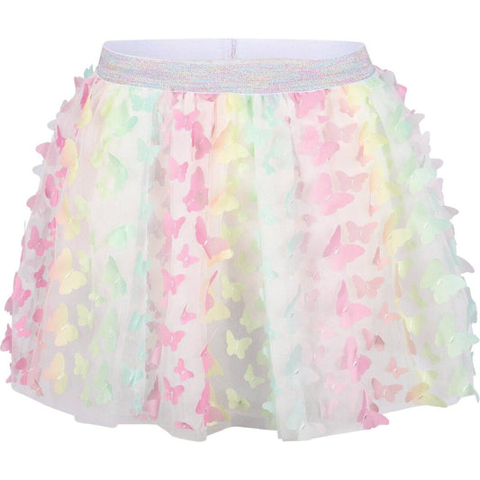 Lola + The Boys 3D Butterfly Tutu. 3D butterflies over white tutu with silver waistband. Pair with any top! Models wearing a size 6.   100% Polyester Tulle; Liner - 100% Cotton.  Gentle wash in cold like colors. Do not iron. Do not bleach. Do not dry clean.