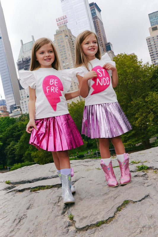 Lola + The Boys Best Friends T-shirts. Adorable matching tees - one for you and one for your bestie! Please note, that each side of the heart is a single product. You need to order second part of the heart separately to get the complete set.  100% Cotton.  Wash Inside Out, Tumble or Hang Dry. Avoid Bleach. Do Not Dry Clean.