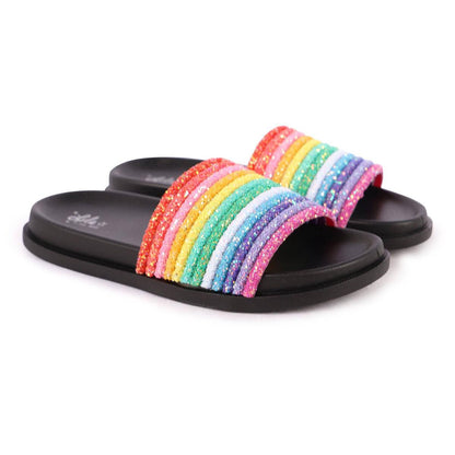 Black Glitter Rainbow Slides