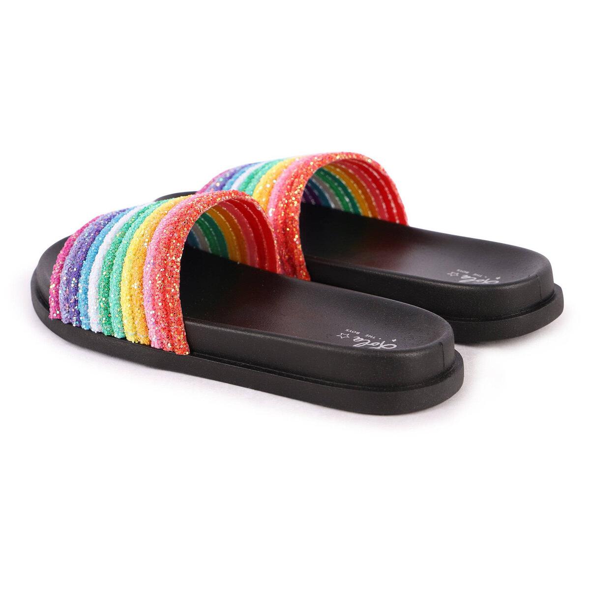 Black Glitter Rainbow Slides