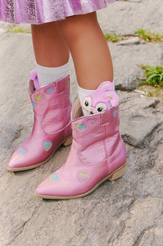 Pink Iridescent Heart Cowgirl Boots