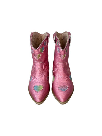 Pink Iridescent Heart Cowgirl Boots