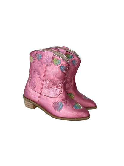 Pink Iridescent Heart Cowgirl Boots