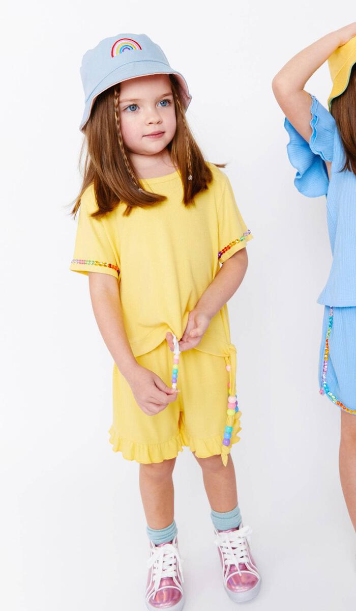 Candy Beaded Gem Ruffle Set Yellow