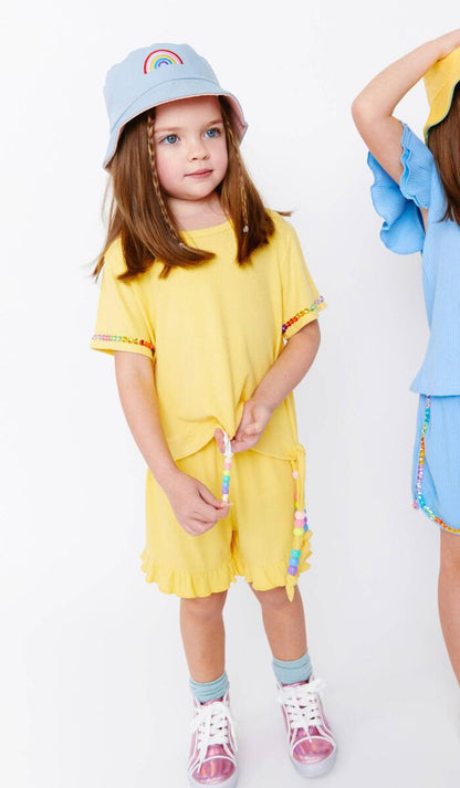 Candy Beaded Gem Ruffle Set Yellow