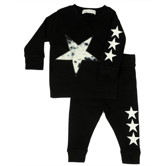 Black Tie Dye Start Thermal Shirt and Pants Set